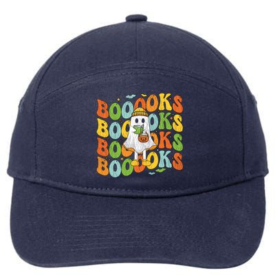 Retro Groovy Boooks Ghost Halloween Librarian Teacher Book Gift 7-Panel Snapback Hat