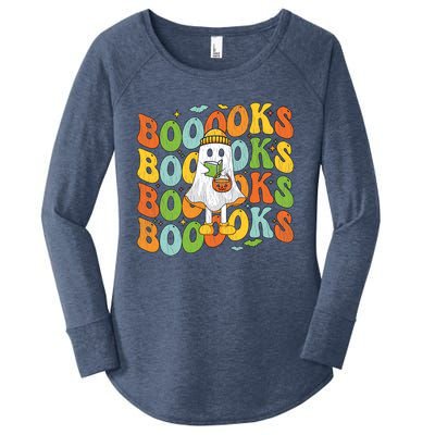 Retro Groovy Boooks Ghost Halloween Librarian Teacher Book Gift Women's Perfect Tri Tunic Long Sleeve Shirt