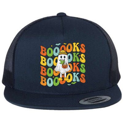 Retro Groovy Boooks Ghost Halloween Librarian Teacher Book Gift Flat Bill Trucker Hat