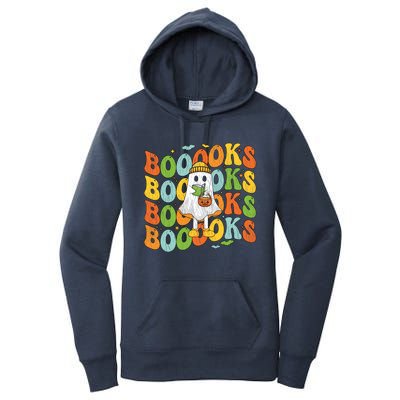 Retro Groovy Boooks Ghost Halloween Librarian Teacher Book Gift Women's Pullover Hoodie