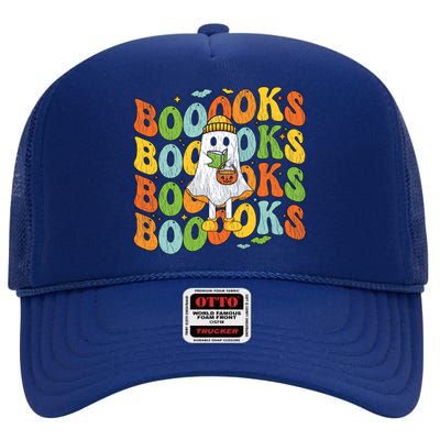 Retro Groovy Boooks Ghost Halloween Librarian Teacher Book Gift High Crown Mesh Back Trucker Hat