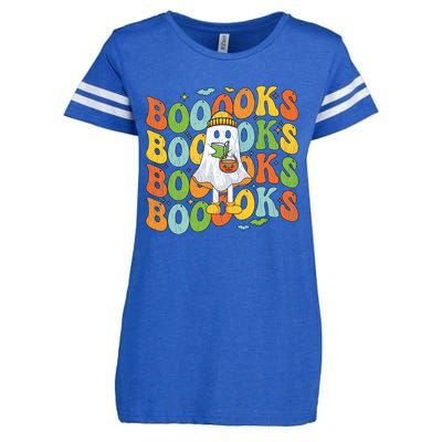 Retro Groovy Boooks Ghost Halloween Librarian Teacher Book Gift Enza Ladies Jersey Football T-Shirt