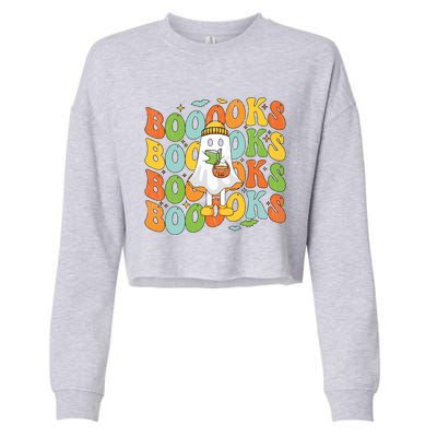 Retro Groovy Boooks Ghost Halloween Librarian Teacher Book Gift Cropped Pullover Crew