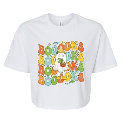 Retro Groovy Boooks Ghost Halloween Librarian Teacher Book Gift Bella+Canvas Jersey Crop Tee