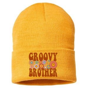 Retro Groovy Brother Matching Family 1st Birthday Party Sustainable Knit Beanie