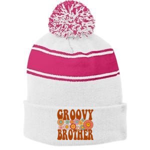 Retro Groovy Brother Matching Family 1st Birthday Party Stripe Pom Pom Beanie