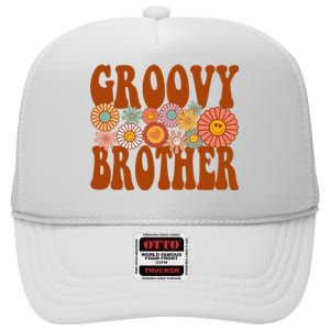 Retro Groovy Brother Matching Family 1st Birthday Party High Crown Mesh Back Trucker Hat