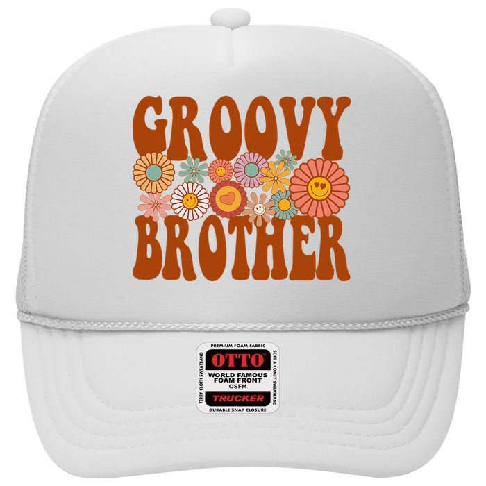 Retro Groovy Brother Matching Family 1st Birthday Party High Crown Mesh Back Trucker Hat