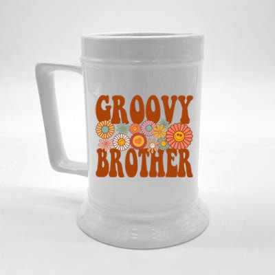 Retro Groovy Brother Matching Family 1st Birthday Party Beer Stein