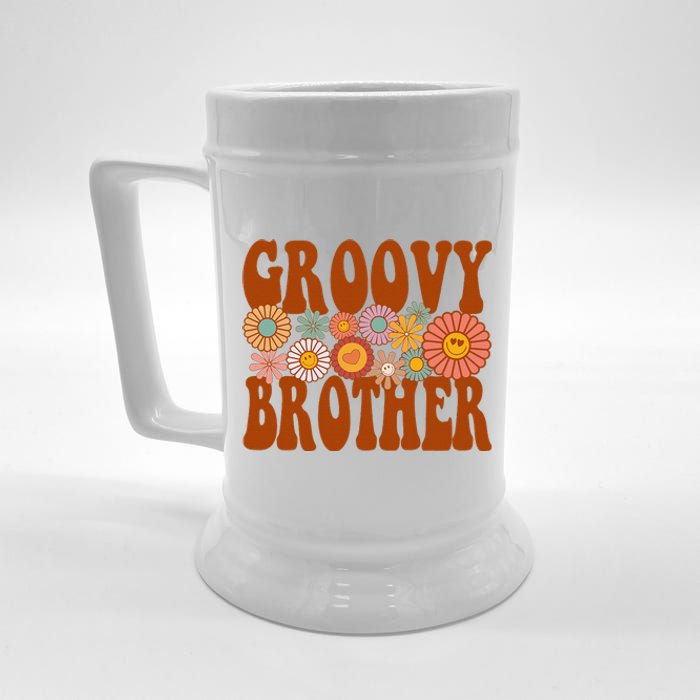 Retro Groovy Brother Matching Family 1st Birthday Party Beer Stein