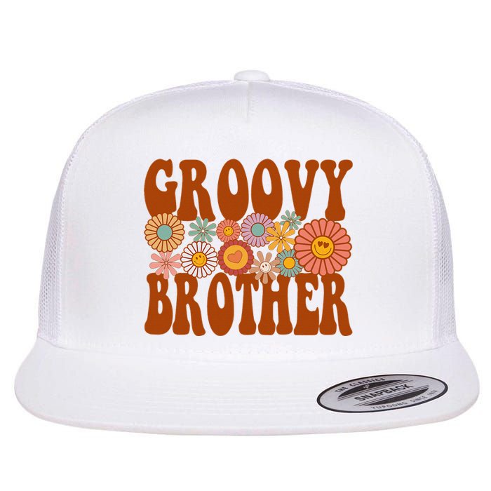 Retro Groovy Brother Matching Family 1st Birthday Party Flat Bill Trucker Hat