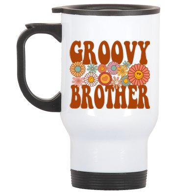 Retro Groovy Brother Matching Family 1st Birthday Party Stainless Steel Travel Mug