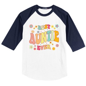 Retro Groovy Best Auntie Ever Mothers Day Funny Gift Baseball Sleeve Shirt