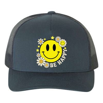 Retro Groovy Be Happy Smile Face Daisy Flower 70s Yupoong Adult 5-Panel Trucker Hat