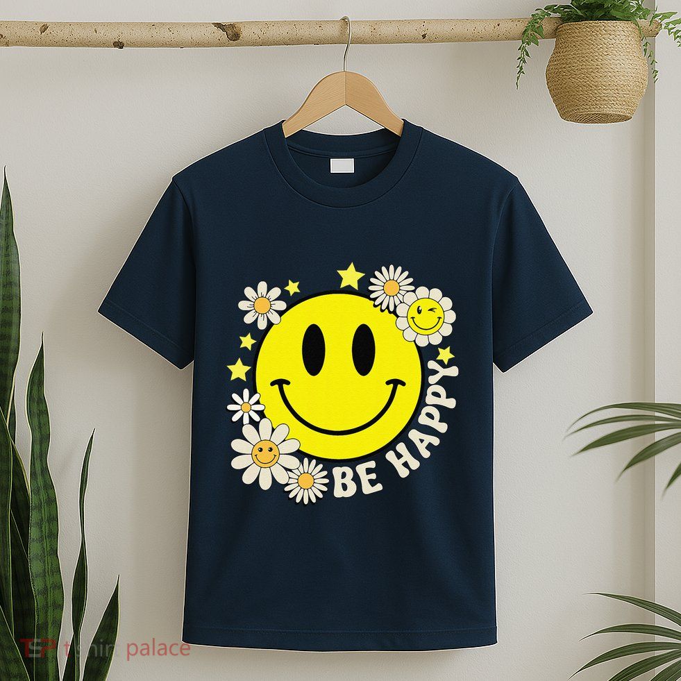 Retro Groovy Be Happy Smile Face Daisy Flower 70s T-Shirt