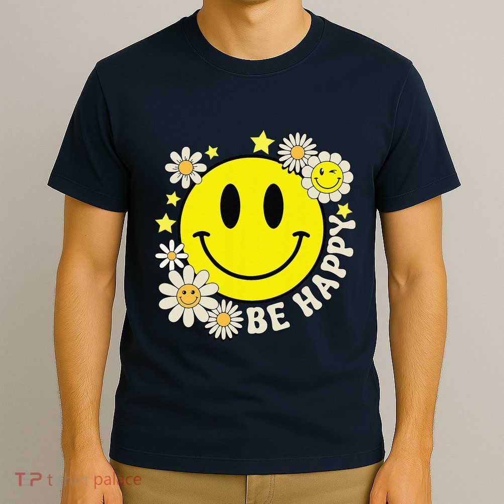 Retro Groovy Be Happy Smile Face Daisy Flower 70s T-Shirt