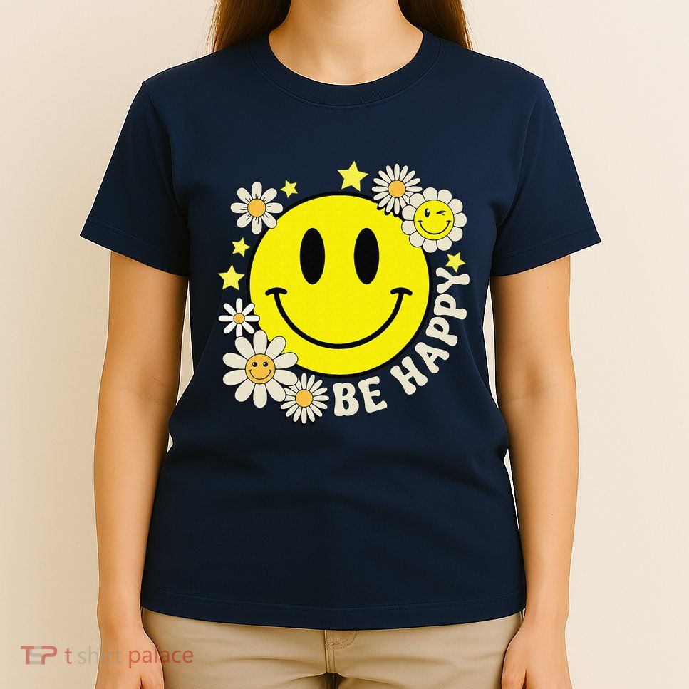 Retro Groovy Be Happy Smile Face Daisy Flower 70s T-Shirt