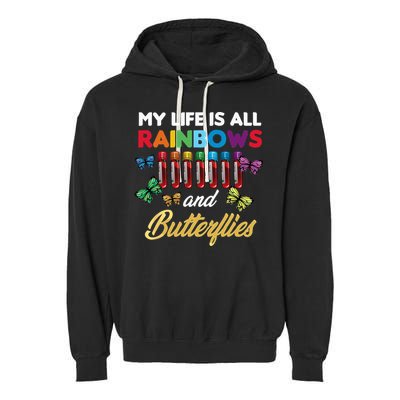 Reaction Glass Butterfly Rainbow Phlebotomist Laboratory Garment-Dyed Fleece Hoodie