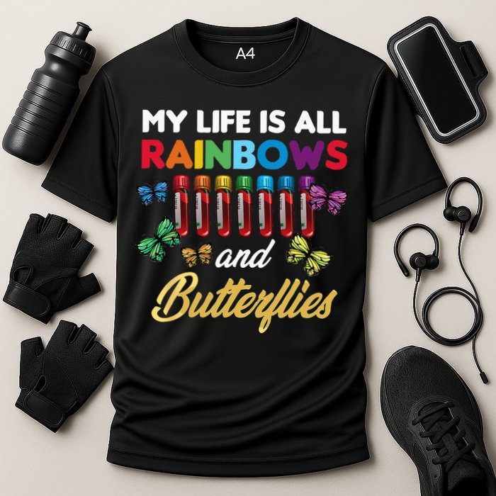 Reaction Glass Butterfly Rainbow Phlebotomist Laboratory Performance Shirt