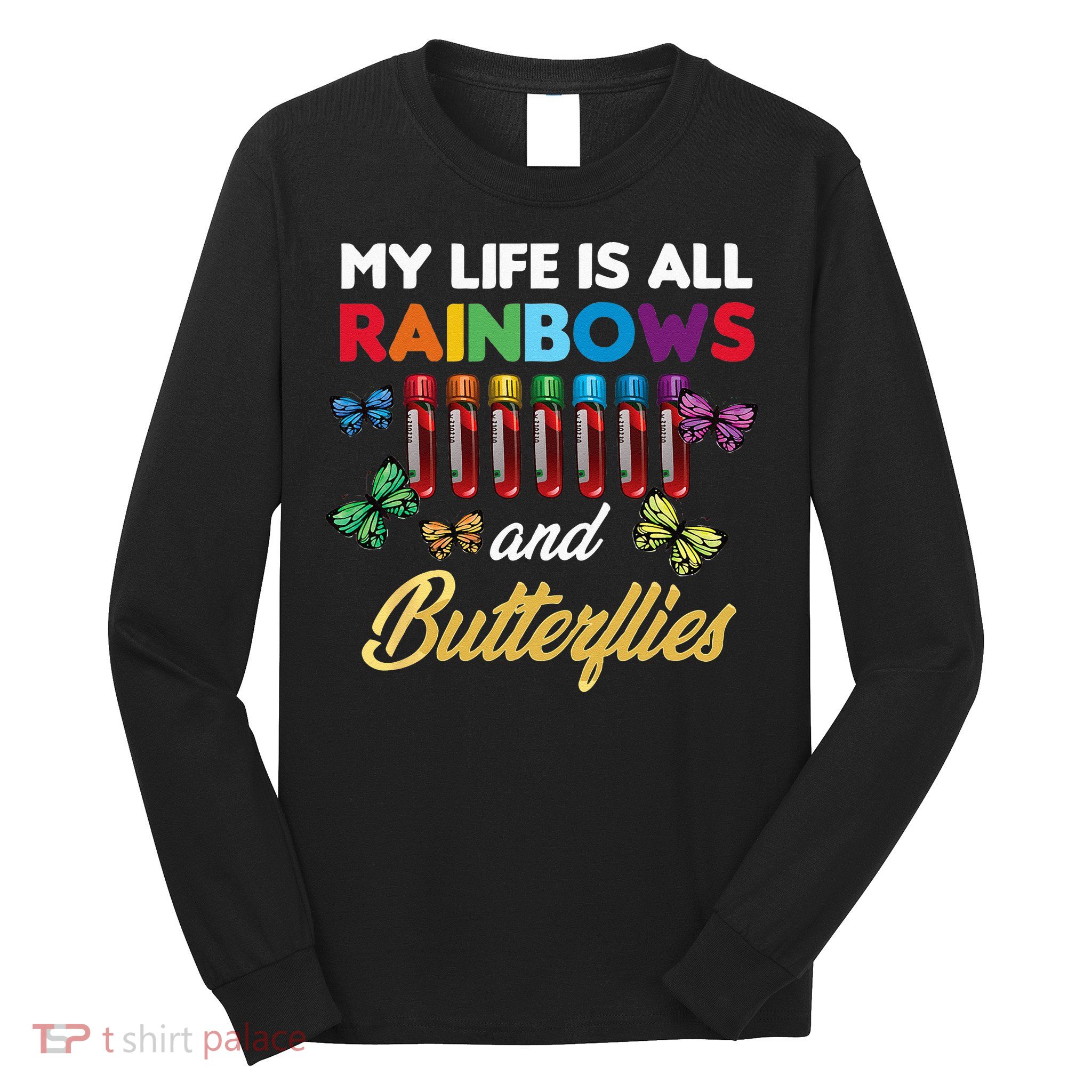 Reaction Glass Butterfly Rainbow Phlebotomist Laboratory Long Sleeve Shirt