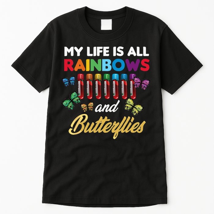 Reaction Glass Butterfly Rainbow Phlebotomist Laboratory Tall T-Shirt