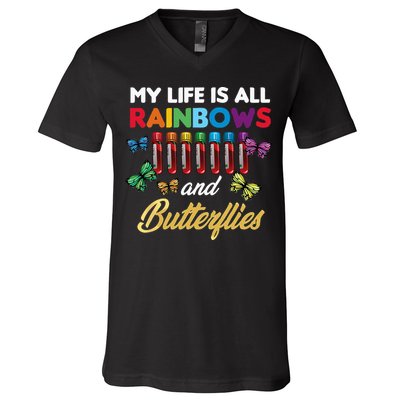 Reaction Glass Butterfly Rainbow Phlebotomist Laboratory V-Neck T-Shirt