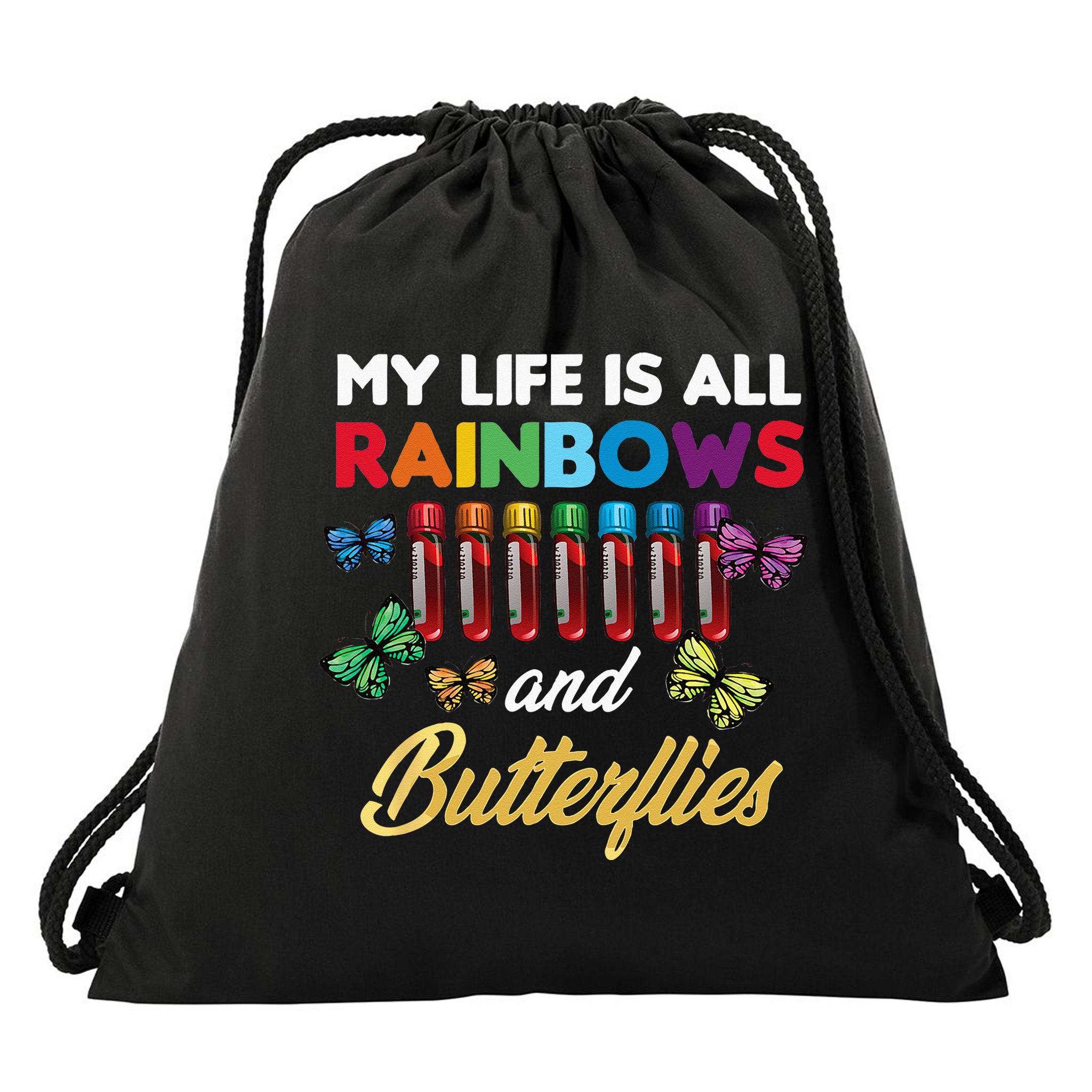 Reaction Glass Butterfly Rainbow Phlebotomist Laboratory Drawstring Bag