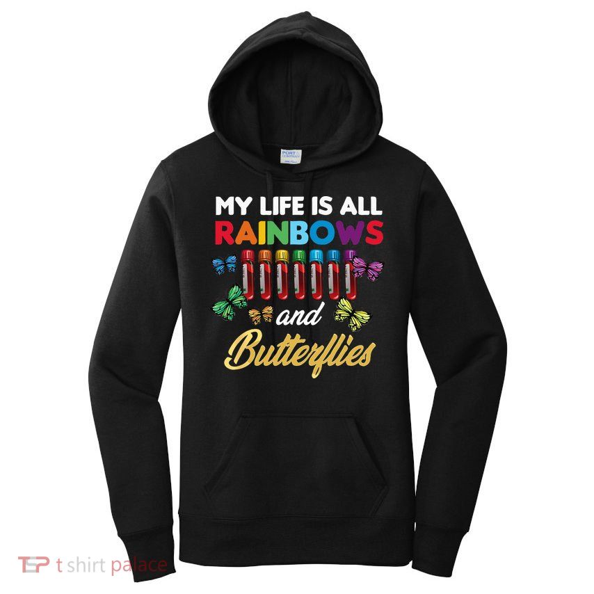Reaction Glass Butterfly Rainbow Phlebotomist Laboratory Women's Pullover Hoodie