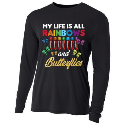 Reaction Glass Butterfly Rainbow Phlebotomist Laboratory Cooling Performance Long Sleeve Crew
