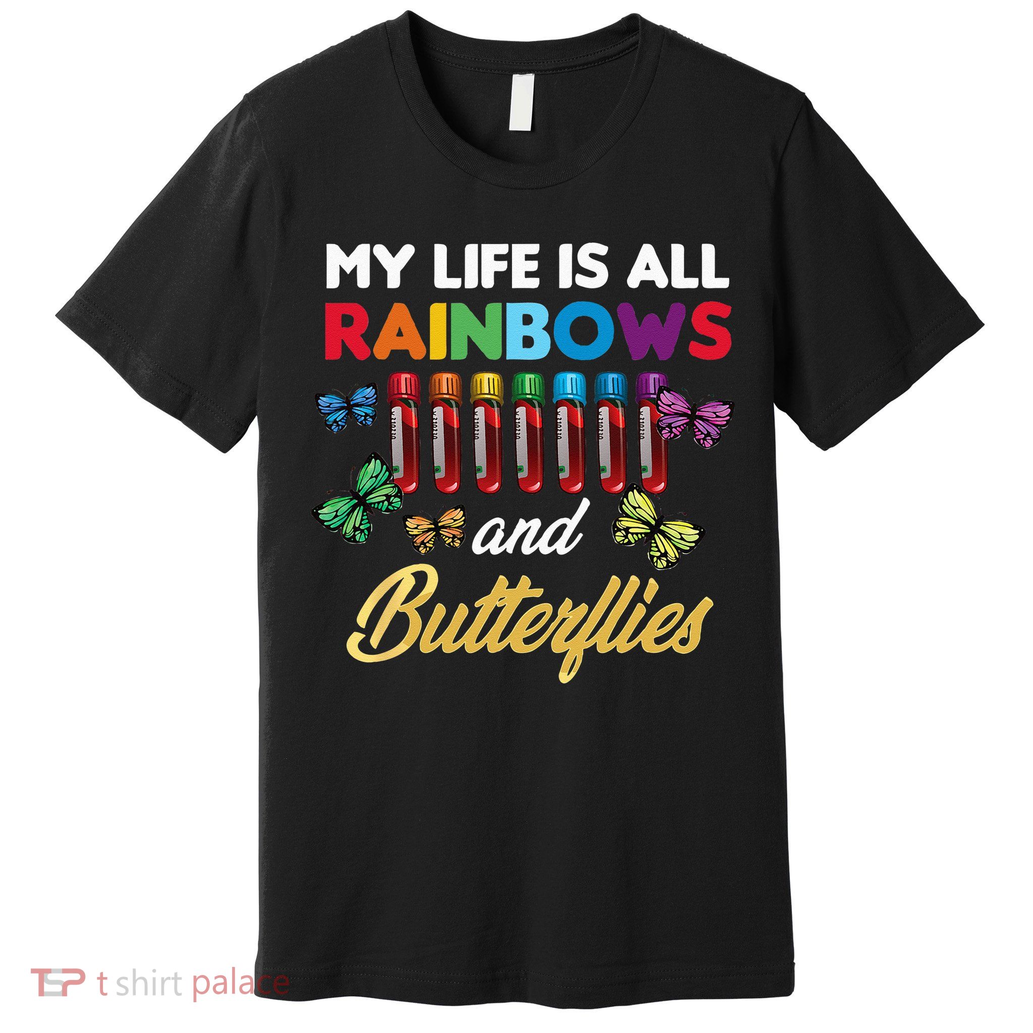 Reaction Glass Butterfly Rainbow Phlebotomist Laboratory Premium T-Shirt