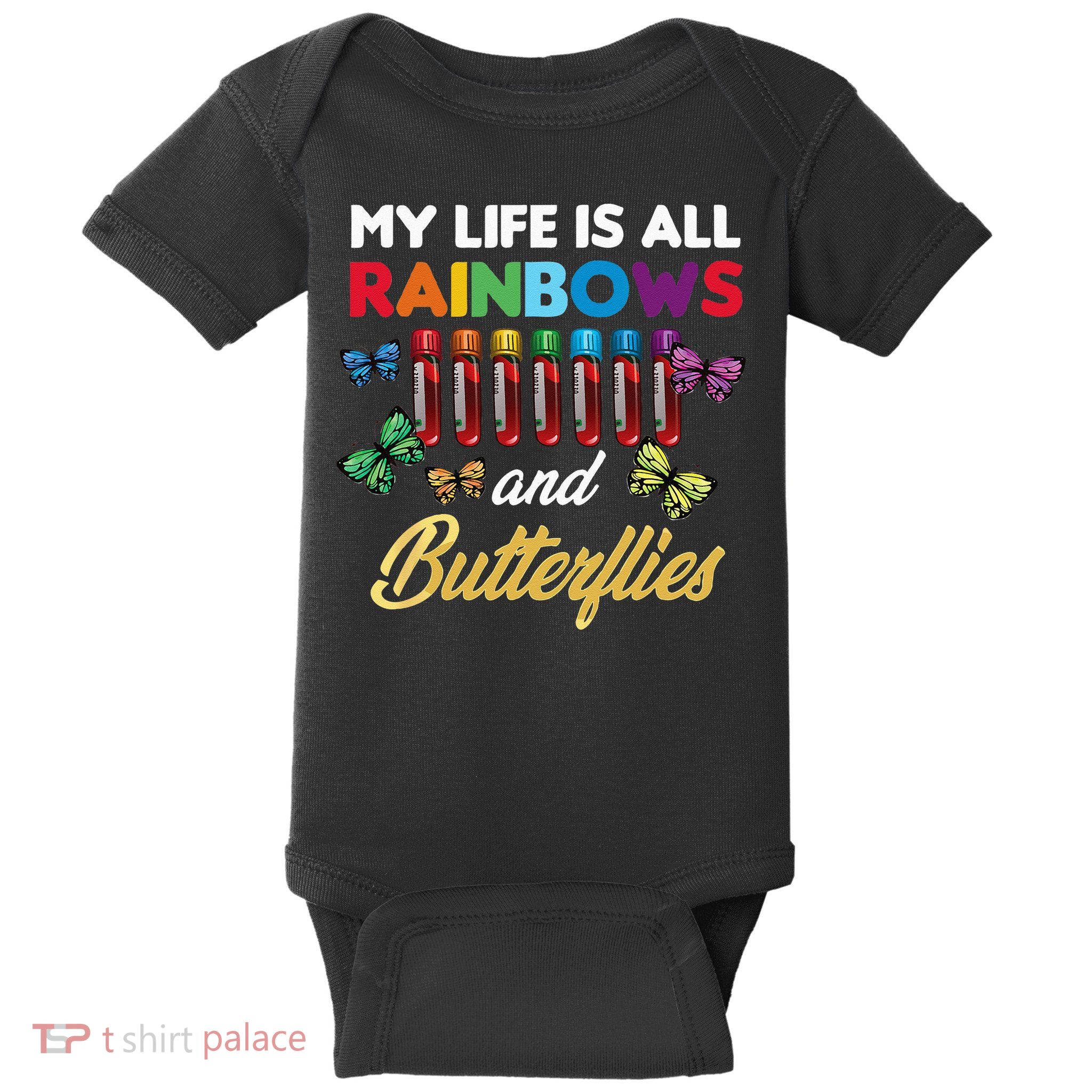 Reaction Glass Butterfly Rainbow Phlebotomist Laboratory Baby Bodysuit