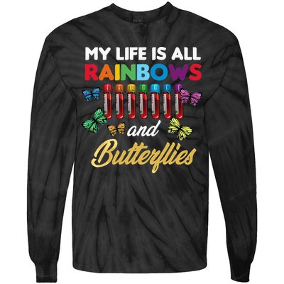 Reaction Glass Butterfly Rainbow Phlebotomist Laboratory Tie-Dye Long Sleeve Shirt