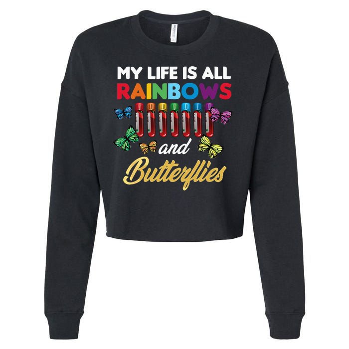 Reaction Glass Butterfly Rainbow Phlebotomist Laboratory Cropped Pullover Crew