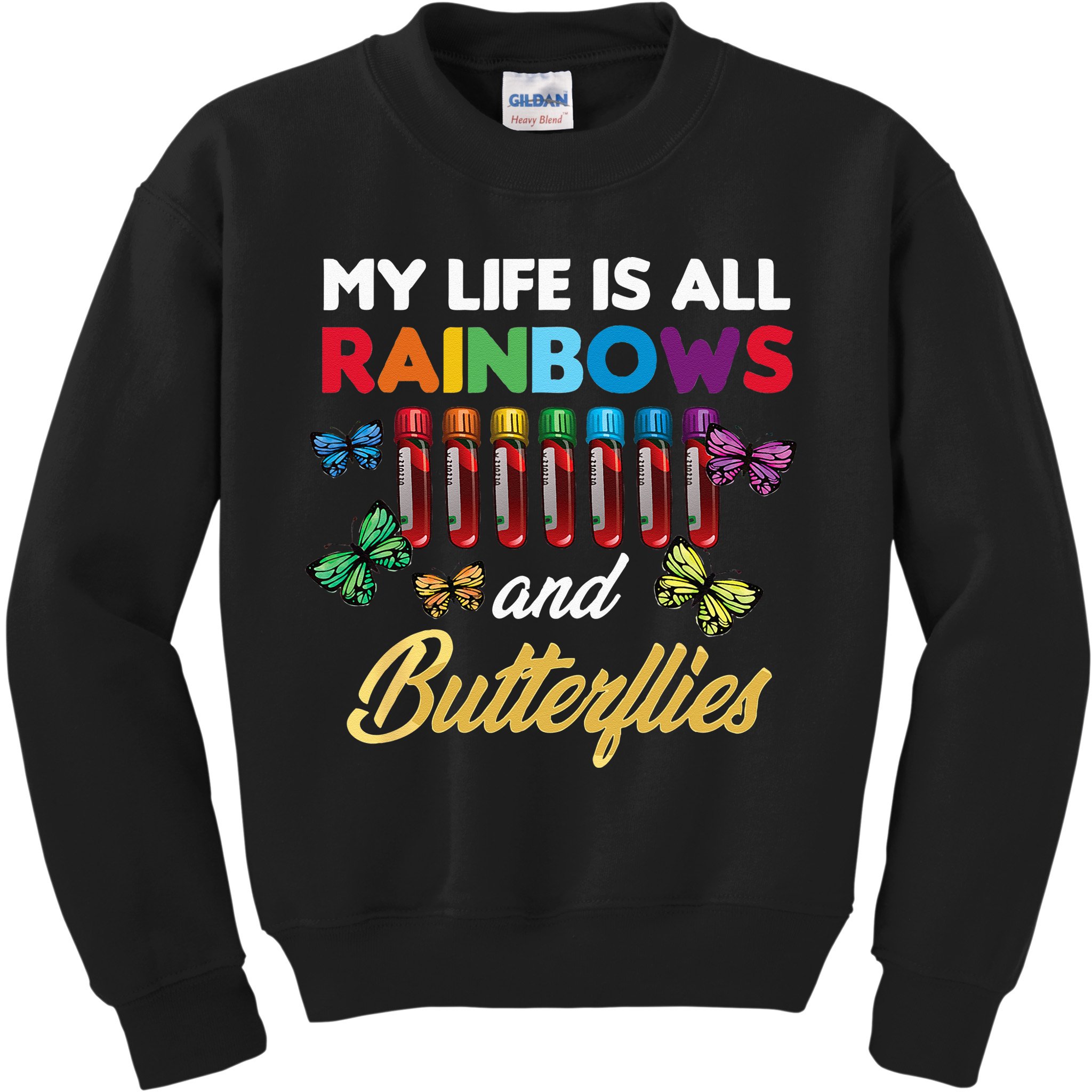 Reaction Glass Butterfly Rainbow Phlebotomist Laboratory Kids Sweatshirt