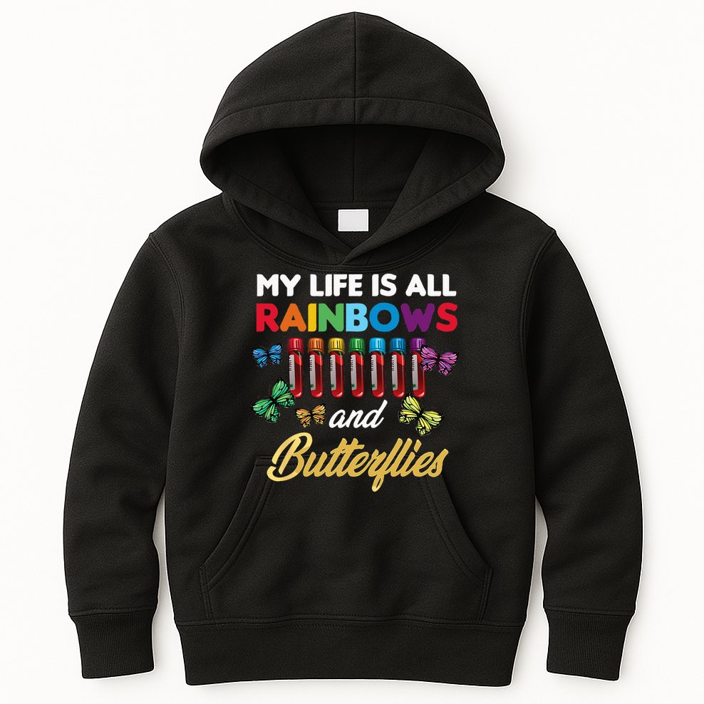 Reaction Glass Butterfly Rainbow Phlebotomist Laboratory Kids Hoodie