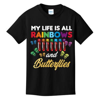Reaction Glass Butterfly Rainbow Phlebotomist Laboratory Kids T-Shirt