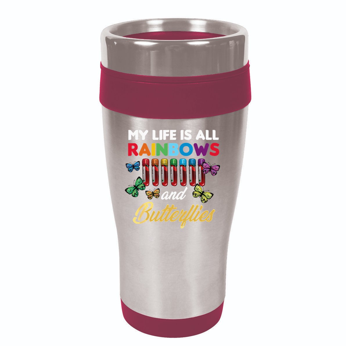 Reaction Glass Butterfly Rainbow Phlebotomist Laboratory 16oz Travel Tumbler