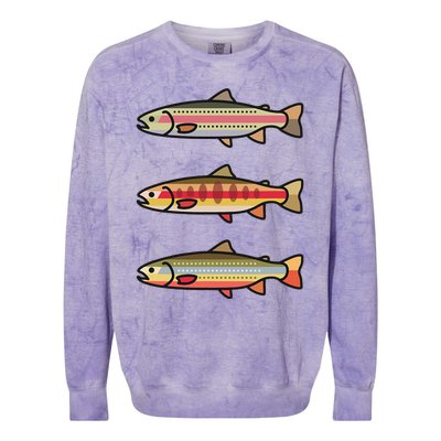 Rainbow Golden Brook Trout Fishing Gift For Anglers Colorblast Crewneck Sweatshirt