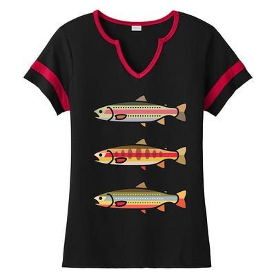 Rainbow Golden Brook Trout Fishing Gift For Anglers Ladies Halftime Notch Neck Tee