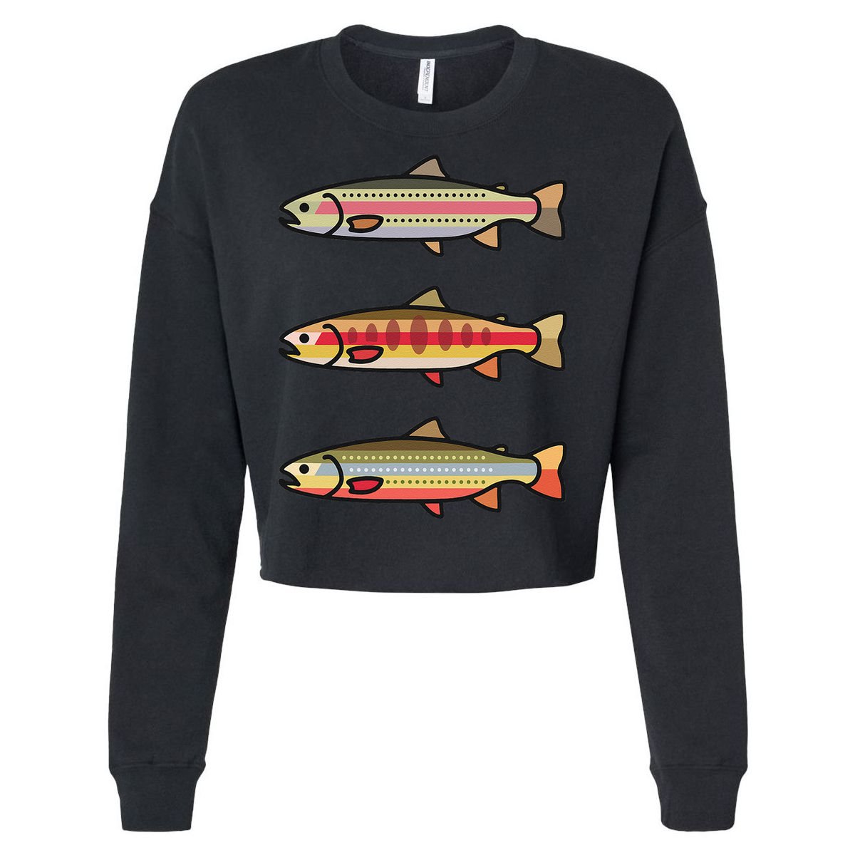 Rainbow Golden Brook Trout Fishing Gift For Anglers Cropped Pullover Crew