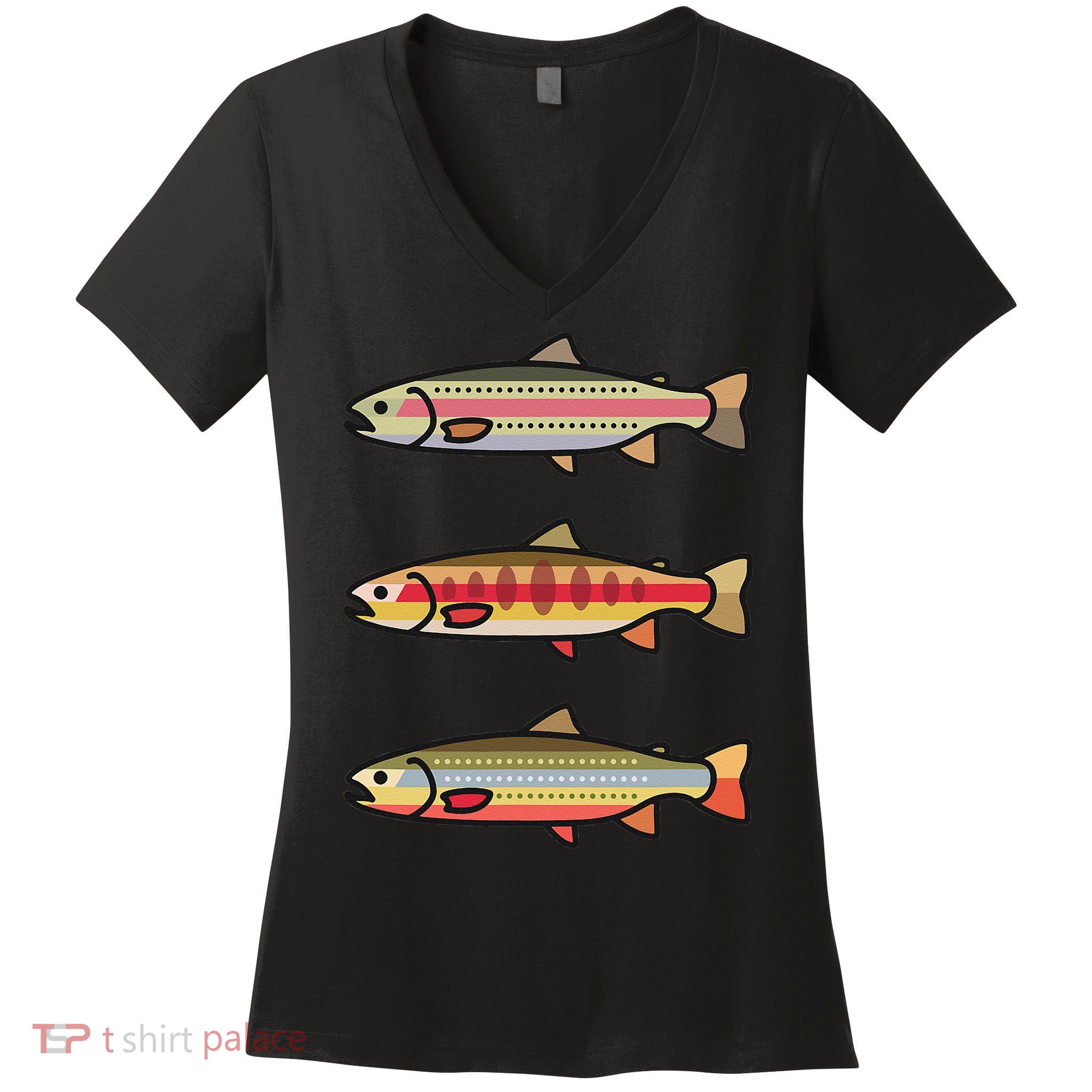 Rainbow Golden Brook Trout Fishing Gift For Anglers Women's V-Neck T-Shirt