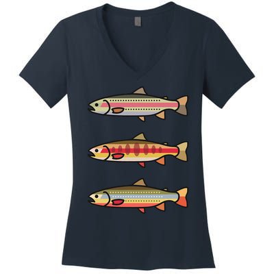 Rainbow Golden Brook Trout Fishing Gift For Anglers Women's V-Neck T-Shirt