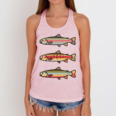 Rainbow Golden Brook Trout Fishing Gift For Anglers Women's Knotted Racerback Tank