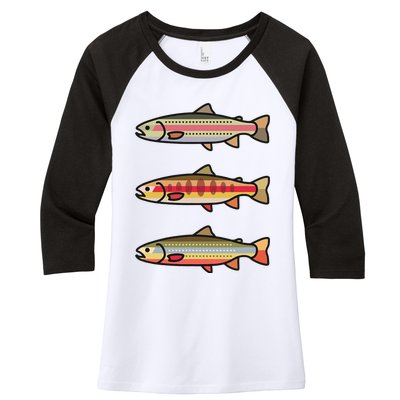 Rainbow Golden Brook Trout Fishing Gift For Anglers Women's Tri-Blend 3/4-Sleeve Raglan Shirt