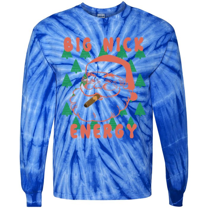 Retro Groovy Big Nick Santa Energy Christmas Xmas 2024 Funny Gift Tie-Dye Long Sleeve Shirt