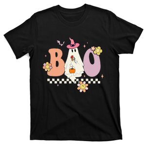 Retro Groovy Boo Crew Halloween Hippie Floral Ghost T-Shirt