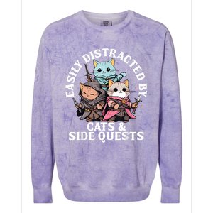 Rpg Gamer Cats Side Quest Distracted Nerdy Tabletop Fun Colorblast Crewneck Sweatshirt