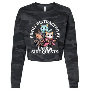 Rpg Gamer Cats Side Quest Distracted Nerdy Tabletop Fun Cropped Pullover Crew