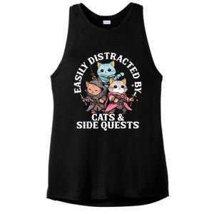 Rpg Gamer Cats Side Quest Distracted Nerdy Tabletop Fun Ladies PosiCharge Tri-Blend Wicking Tank