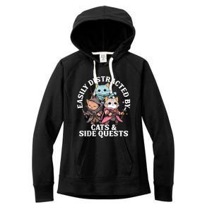 Rpg Gamer Cats Side Quest Distracted Nerdy Tabletop Fun Women's Fleece Hoodie